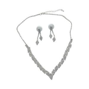Elegant Silver Crystal Rhinestone Necklace and Earring Set
